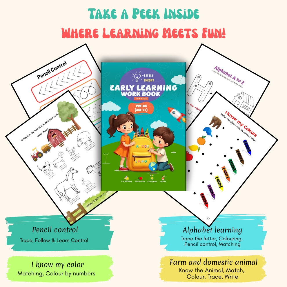 Little Learners Workbook Combo – (Ages 2+) Pre-KG Alphabet Skills + Early Learning + Brain Boosters | 3-in-1 Printable PDF Bundle