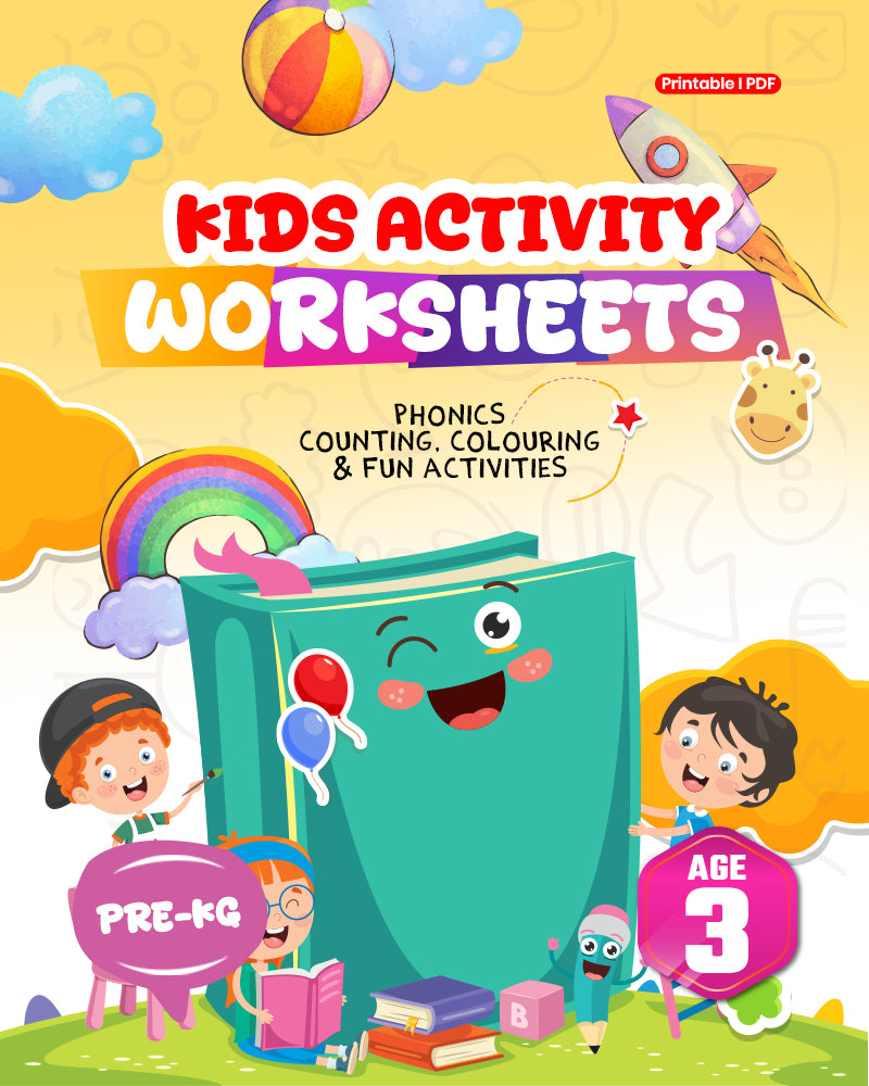 Early Learner Worksheets for Pre-KG (Age 3) β Fun Activities in Phonics, Numbers, GK, Coloring & More | Printable PDF