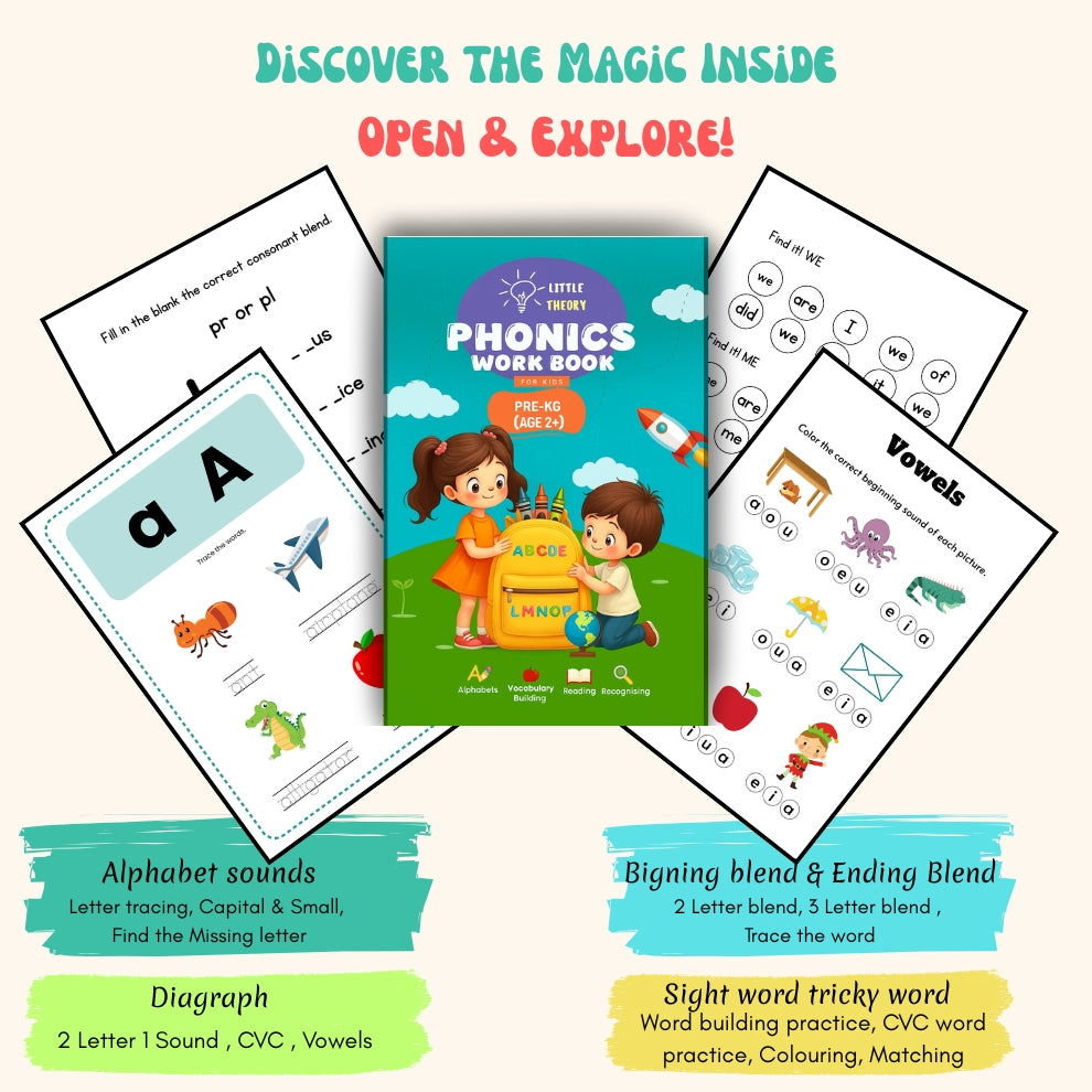 Phonics Workbook for Kids – Pre-KG (Age 2+) | Learn Sounds, Words & Early Reading | Printable PDF